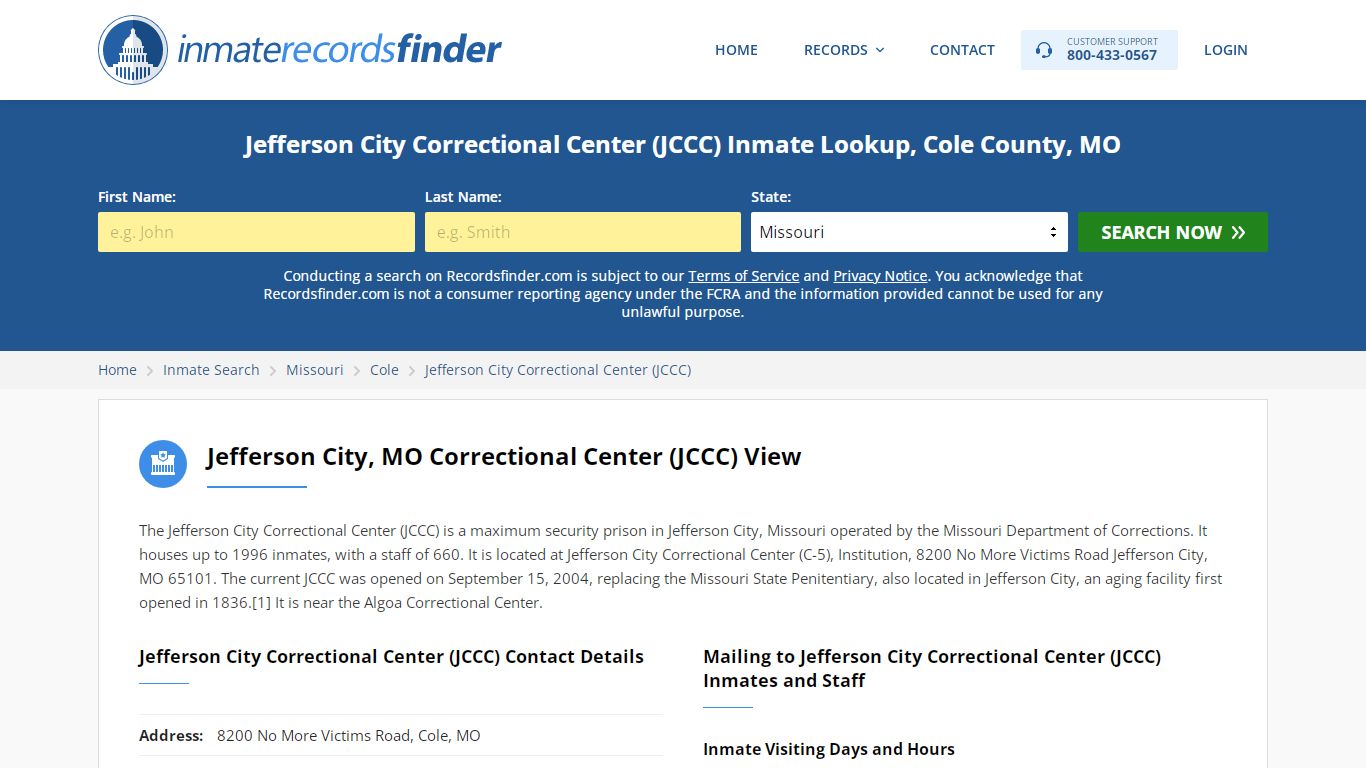 Jefferson City Correctional Center (JCCC) Roster & Inmate Search, Cole ...